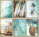 Laywhq Coastal Beach Wall Art Summer Ocean Surf Tropical Canvas Wall Decor Summer Nautical Palm Tree Turtle Surfboard Bus Room Paintings Prints Posters for Bedroom Living Room Set of 6 8x10in Unframed by CozyNest Decor