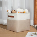 DULLEMELO 11 inch Cube Storage Bins, Large Collapsible Grey Storage Baskets for Square Cubes Organizing, Fabric Boxes Bins for Shelves Nursery Home Office Storage(4 Pack - 11" White&Khaki) by TinyTreasures Baby Boutique
