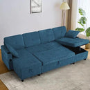 110 Inches Chenille Sectional Sofa w/Pull Out Sofa Bed & Adjustable Back, Tufted U Shaped Couch w/Two Storage Chaises, Sleeper Sectional Sofa w/USB Port & Cup Holders for Living Room, Blue by CozyNest Decor