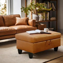 Ottoman Rectangular Storage Ottoman Bench, Faux Leather Footrest, Coffee Table, Stool Footstool with Hinged Lid for Living Room, Bedroom, Entryway, Orange, 28.5"x19"x17.5" by CozyNest Decor