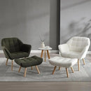 Modern Sherpa Accent Chair with Ottoman Set of 2, Fluffy Upholstered Lounge Chair with Footrest, Comfy Living Room Side Boucle Armchair for Small Space Bedroom, White by CozyNest Decor