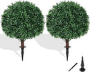 Artificial Boxwood Topiary Ball Tree with Ground Spike, Set of 2 Artificial Shrub Bushes, Fake Evergreen Tree for Porch, Artificial Plants for Outdoor Planters Indoor UV Resistant by GreenHaven Gardens