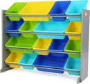 Humble Crew Supersized Toy Storage Organizer with 16 Removable Bins, Grey/Blue/Green/Yellow – Large Toy Storage for Toddlers Ideal for Kids' Rooms, Playrooms, and Nurseries - Modern Toy Bins for Kids by TinyTreasures Baby Boutique