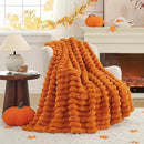Cozy Bliss Fall Harvest Faux Fur Throw Blanket for Couch, Cozy Warm Plush Striped Blanket for for Decorating Couch Sofa Bedroom Living Room,50 * 60 Inches Burnt Orange by CozyNest Decor