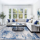 Washable Area Rugs 9'x12' Non-Slip Modern Abstract Soft for Living Room Entryway Bedroom, Print Pattern, Blue Grey Navy Gray by TinyTreasures Baby Boutique