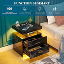 Night Stand with Light, High Gloss Nightstand with USB/Wireless Charging Station, LED Black Nightstands with Storage Drawers, RGB Side End Table for Bedroom Furniture（Black） by CozyNest Decor