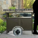 Domi Grill Carts Outdoor with Storage and Wheels, Whole Metal Portable Table and Storage Cabinet for BBQ,Deck,Patio,Backyard (Brown, L45xW20.31xH35.51 Inch) by CozyNest Decor