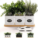 Herb Planter Indoor - 3 Iron Herb Pots with Drainage Holes, Varnished Bamboo Tray, Customizable Labels & Marker Pen - Indoor Herb Garden Planter - 3 Pots for Herbs - Inside Spice Garden - Basil Pot by GreenHaven Gardens