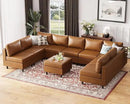 ABCASA Oversized 145.5" Faux Leather Modular Sectional Sofa, Modern Large 10 Seater U Shaped Couch with Storage Seat with Reversible Chaise Deep Seat for Living Room DIY Combination - Brown by CozyNest Decor