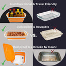 Collapsible Large (8L) BBQ Marinating Tub w/Cutting Board | Multipurpose Food-Grade TPE Prep Tub w/Lid | Built-in Colander & Drain Plug - for Camping | Tailgate | Picnic - Bold Orange by GreenHaven Gardens