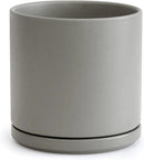 D'vine Dev 10 Inch Ceramic Planter Pot with Drainage Hole and Saucer, Indoor Cylinder Round Planter Pot, Grey, 94-O-E-3 by GreenHaven Gardens