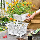 Sungmor Heavy Duty Cast Iron Planter Basket w/Non-Woven Growing Bag, Unique Shape & Beautiful Pattern Design, Hollow Orchid Flower Pot Garden Tools Holder, Rust White French Country Decor Container by CozyNest Decor