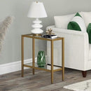 Henn&Hart 24" Wide Rectangular Side Table with Glass Shelf in Antique Brass, Table for Living Room, Bedroom by CozyNest Decor