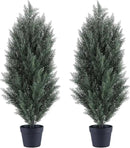 THE BLOOM TIMES 3ft Topiary Trees Artificial Outdoor 2 Pack – UV Resistant Faux Cedar Pine Cypress Bushes and Shrubs, Fake Potted Plants for Front Porch Outside Planter Patio Decor, Set of 2 (3 Foot) by GreenHaven Gardens