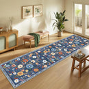 Floral 2x10 Area Rug Machine Washable Soft Print Boho Carpet Non Slip Doormat Low Pile Flower Area Rugs for Living Room Bedroom Nursery Kitchen Dining Room Indoor-Blue/Grey by TinyTreasures Baby Boutique