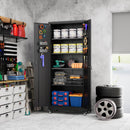 Metal Storage Cabinet with Wheels, Pegboard and 4 Hooks, 73" H Garage Storage Cabinet with 4 Adjustable Shelves and 2 Lockable Doors for Garage Home Office Warehouse, Black, Assembly Required by GreenHaven Gardens