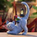 Cat Statue Garden Decor with Funny Gnome Figurine & Solar Lantern, Motherday Gifts for Mom,Birthday Gift for Women,Cat Statues for Garden,Patio,Yard Decoration, Gray, SR-C-003 by GreenHaven Gardens