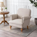 chairus Linen Accent Chair for Living Room Upholstered Mid Century Modern Single Sofa Chair with Solid Wood Legs Comfy Reading Chair Armchair for Bedroom/Office Room/Recption/Lounge, Khaki Stripe by CozyNest Decor