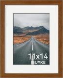 IBUYKE 11 x14 Picture Frame,Solid Oak Wood 11x14 Photo Frame with Mat to 8x10,11x14 Picture Frames With Tempered Glass,Wall Mount Display,Home Decor,Walnut Oak 14 x 11 Frame,UWPF1114H by CozyNest Decor
