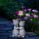 Cat Garden Statues with Solar Lantern Romantic Resin Kitty Couple Holding Rose Funny Cat Decor Gifts for Women Cats Figurines for Yard Lawn Porch Patio Decor by GreenHaven Gardens