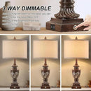Farmhouse 3-Way Dimmable Touch Table Lamp Set of 2 for Bedroom Living Room with USB A+C Charging Ports 27.75" Tall Rustic Traditional Nightstand Bedside Lamps Brown End Table Lamp (2 Bulbs Included) by CozyNest Decor
