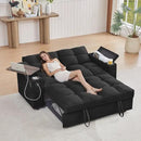 66" Multi-Functional Pull-Out Sofa Bed with Hidden Side Table, Storage Armrests, Built-in Charging Port, Spring Mattress, Solid Wood Frame – Ideal for Small Spaces, Easy Assembly by CozyNest Decor