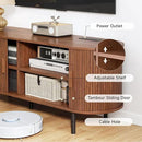 63" TV Stand with Power Outlet, Modern Media Console with Sliding Doors, Entertainment Center for TVs up to 60 Inch, Adjustable Shelves, Walnut by CozyNest Decor