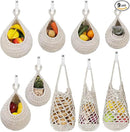 AARAINBOW Boho Wall Hanging Baskets for Kitchen Storage, Fruit Woven Wall Basket 9 Pcs, Hanging Vegetable and Onion Storage with 24 Hooks （White） by CozyNest Decor