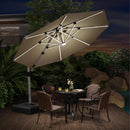PURPLE LEAF 10ft Patio Umbrella With Base Solar powered LED Cantilever Umbrella with LED lights Windproof Outdoor Offset Umbrella for Garden Deck Pool Patio, Beige by GreenHaven Gardens