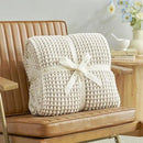 Amélie Home Chenille Waffle Throw Blanket for Couch, Reversible Pineapple Stitch Knit Soft Cozy Knit Blanket Lightweight Warm Decorative Throw for Sofa, Bed, Living Room, 60"x80", Beige&Ivory by CozyNest Decor