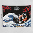 Houselerax Japanese Koi Fish Tapestry, Yin Yang Big Wave Red Cherry Blossom Tapestries Wall Hanging for Bedroom Living Room Office Decor 80"x60" by CozyNest Decor