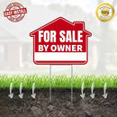 3PC For Sale By Owner Sign with Stakes, 17 Inches by 13 Inches - Double Sided Signs - Corrugated Plastic - FSBO Yard Sign for Home House Real Estate by CozyNest Decor