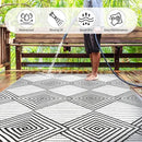 Waterproof Outdoor Rug 8x10ft, Foldable Reversible Plastic Straw Mat for Patio RV Deck Porch Backyard Balcony Camping Picnic Beach Indoor Outdoor Carpet, Black&White by CozyNest Decor