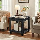 Farmhouse End Table,Large Side Table with 2-Tier Storage Shelf,Rustic Wood End Tables for Living Room,Square Tea Table,Black by CozyNest Decor