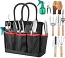Gardening Tools 9-Piece Heavy Duty Gardening Hand Tools with Fashion and Durable Garden Tools Organizer Handbag,Rust-Proof Garden Tool Set, Ideal Gardening Gifts for Women (Black Red) by GreenHaven Gardens