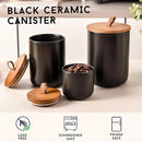 Black Ceramic Canister Set with Bamboo Lids, 3-Piece Airtight Food Storage Jars for Kitchen - Flour, Sugar, Coffee, Tea, Spice - Small, Medium, Large Sizes by CozyNest Decor