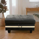 Ottoman Rectangular Storage Ottoman Bench, Faux Leather Footrest, Coffee Table, Stool Footstool with Hinged Lid for Living Room, Bedroom, Entryway, Black with White Strip, 35"x23.5"x17.5" by CozyNest Decor