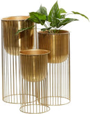 Deco 79 Metal Indoor Outdoor Planter Deep Recessed Dome Large Planter Pot with Elevated Caged Stand, Set of 3 Planters 24", 20", 16"H, Gold by GreenHaven Gardens
