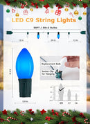 C9 LED Christmas Lights Outdoor, 50 Feet C9 String Lights with 50 Shatterproof Matte Bulbs, Connectable Waterproof Christmas Tree Lights for Holiday Roofline Backyard Garden Decor, Blue & Pure White by GreenHaven Gardens