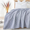 jinchan Boho 100% Cotton Blanket Muslin 50x60 Inches Lightweight 3-Layer Geometric Square Striped Pattern Reversible Quilt Throw Soft Breathable Comfy All Seasons for Couch Bed Decor, Blue by CozyNest Decor