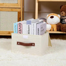 ANMINY Storage Bin with Lid Storage Boxes with PU Leather Handles PP Plastic Board Decorative Foldable Lidded Cotton Linen Fabric Home Cubes Baskets Closet Organizer Container - Beige, Small Size by CozyNest Decor