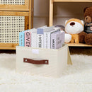 ANMINY Storage Bin with Lid Storage Boxes with PU Leather Handles PP Plastic Board Decorative Foldable Lidded Cotton Linen Fabric Home Cubes Baskets Closet Organizer Container - Beige, Small Size by TinyTreasures Baby Boutique