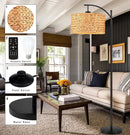 Floor Lamp for Living Room Bedroom Farmhouse Arc Rattan Boho Standing Lamp with Remote Dimmable Black Wicker Bamboo Lamp Shade Floor Light Adjustable Tall Lamp Industrial Floor Lamps Bohemian by CozyNest Decor
