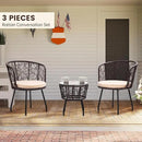 Kromax 3 Piece Bistro Set, Modern Outdoor Wicker Patio Furniture with Tempered Glass Table Top and 2 Chairs, Washable Cushions, Brown Rattan and Begie Cushion by CozyNest Decor