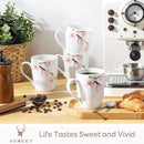 VEWEET Coffee Mugs Set of 6, 11 OZ Coffee Cups Set with Handle, Floral Mug Sets Ceramic Cup Set for Kitchen, Microwave & Dishwasher Safe, Series ANNIE by CozyNest Decor
