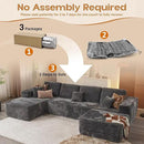 Cloud Sectional Couches for Living Room,U Shaped Modular Sofas No Assembly,133x68 Inches Plush Corduroy Oversized Floor Couch Set with Deep Seat Chaise,Grey by CozyNest Decor