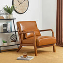 Glitzhome 2 Set Mid Century Yellowish Brown Accent Armchair, Single Reading Armchair PU Leather Lounge Chair with Walnut Ruberwood Frame by CozyNest Decor