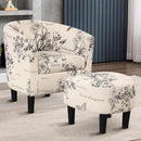 INZOY Modern Accent Chair with Ottoman for Small Space, Club Chair with Ottoman Set, Comfy Fabric Barrel Reading Chairs for Living Room Bedroom, Round Reading Chair with Foot Rest, Flower Pattern by CozyNest Decor