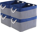 TcaFmac Storage Basket for Organizing - Large 4 Pack Foldable Storage Bins Baskets for Shelves with Ropes, Fabric Storage Cubes for Cloth Toy Gift Kids (Navy & White 16x12x8 inch) by CozyNest Decor