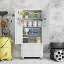 Upgraded Metal Garage Storage Cabinet with Wheels and 2 Drawers, Rolling Tool Cabinet with 3 Shelves and Pegboard Behind The Door for Home Office Garage,Assembly Required,White by GreenHaven Gardens